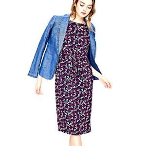 Boden Womens Sleeveless Jersey Knit Dress UK 14 US 10 Tie Waist Floral Blue Pink